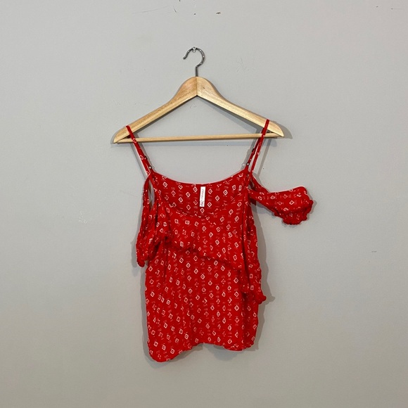 Xhilaration Tops - Red Top With Ruffle Cold Shoulder Sleeves